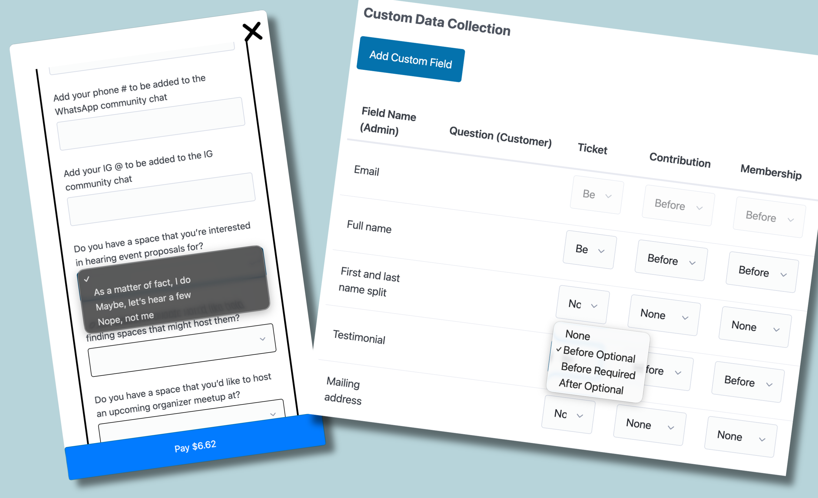 Custom checkout questions